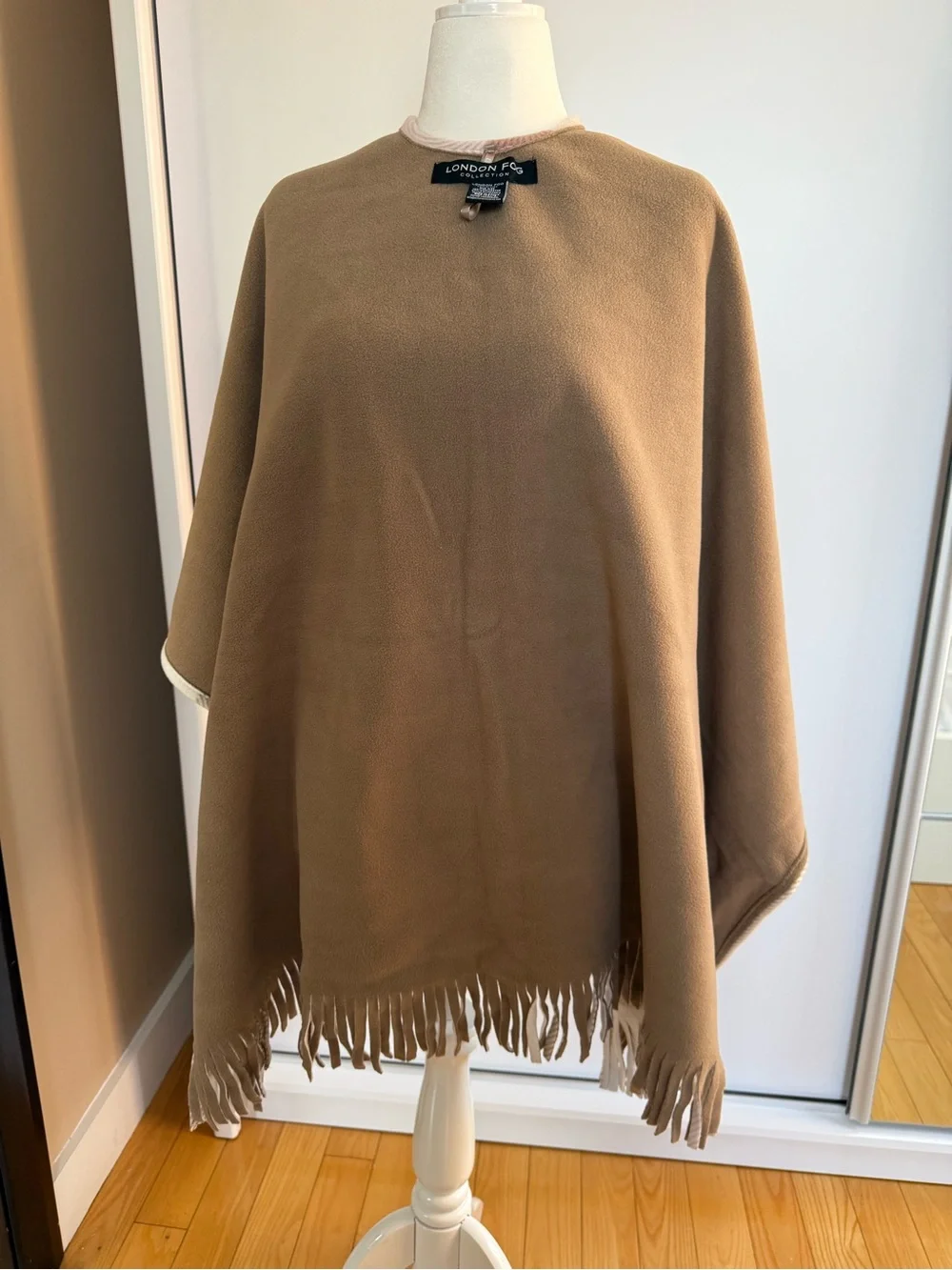 London Fog Plaid Fringe Wrap in Cream, Taupe & Dusty Pink